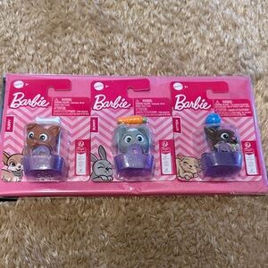 Barbie Mini Pet Figures Trio - Pink Packaging with Purple Carriers